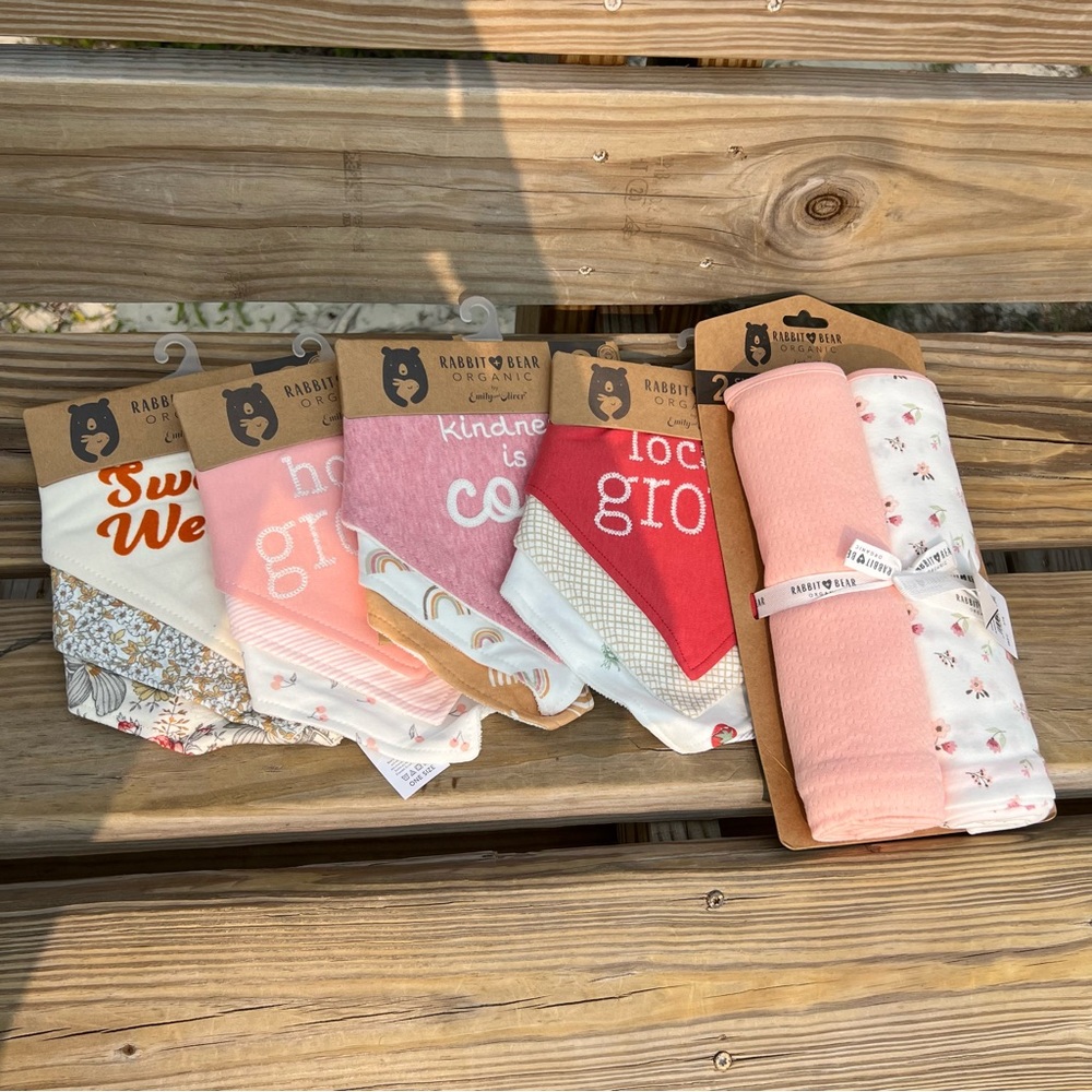 Rabbit + Bear Organic Bandana Baby Bib and Swaddle Bundle